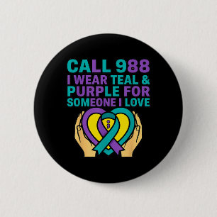 Badge Rond 5 Cm Appelez le 988 Je porte du sarcelle et du violet p