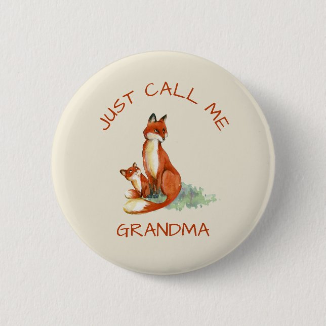 Badge Rond 5 Cm Appelez-Moi Grandma Cute Foxes Aquarelle (Devant)
