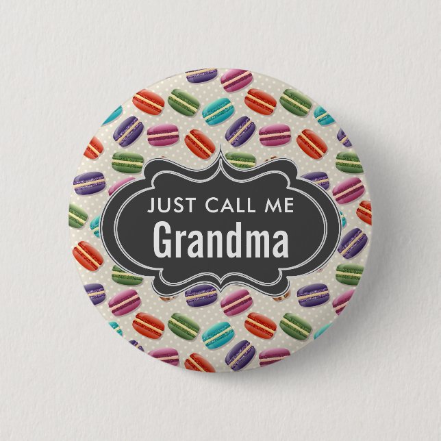 Badge Rond 5 Cm Appelez-moi simplement grand-mère Texte Macarons M (Devant)
