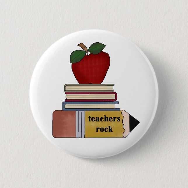 Badge Rond 5 Cm Apple, livres, roche de professeurs de crayon (Devant)