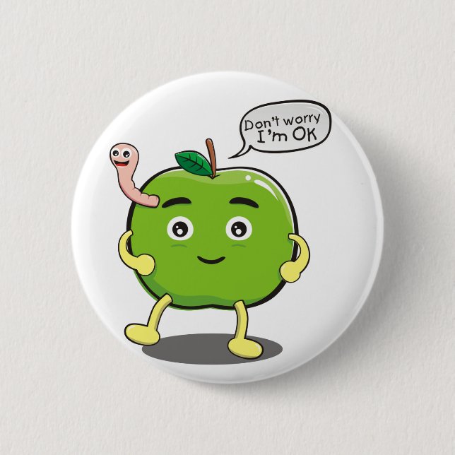Badge Rond 5 Cm Apple mignon avec le ver mignon (Devant)