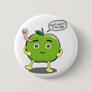 Badge Rond 5 Cm Apple mignon avec le ver mignon