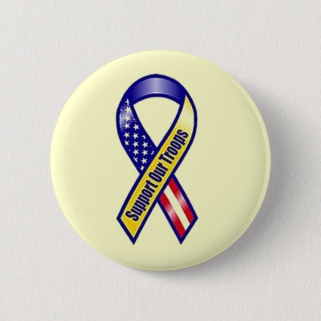Badge Rond 5 Cm Appui jaune de ruban nos troupes (Devant)