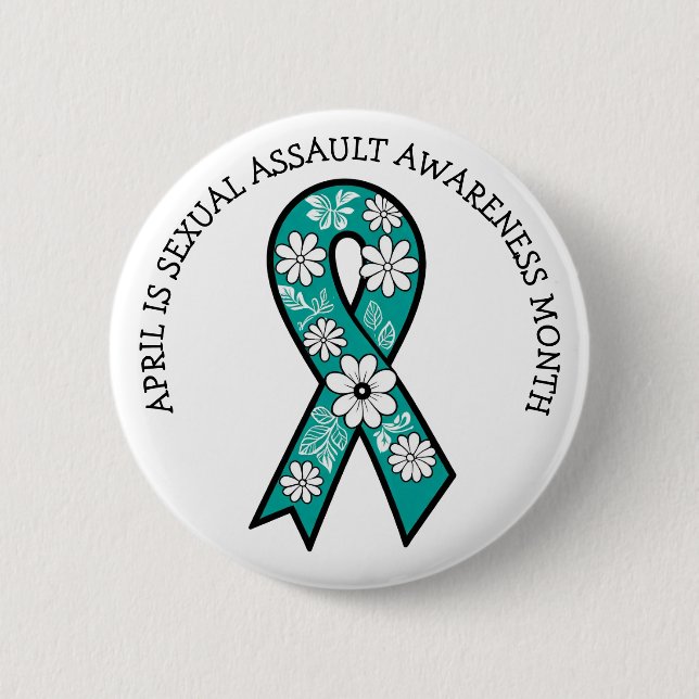 Badge Rond 5 Cm April is Sexual Assault Awareness Month | Teal (Devant)