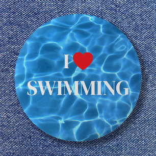 Badge Rond 5 Cm Aqua Blue I Love Piscine