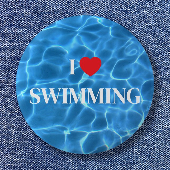 Badge Rond 5 Cm Aqua Blue J'adore Piscine (Aqua Blue I Love Swimming Pool Button)
