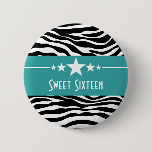 Badge Rond 5 Cm Aqua Stars Zebra Print Sweet 16 Button