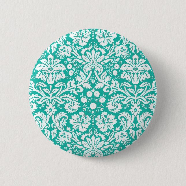 Badge Rond 5 Cm Aqua turquoise Teal damask (Devant)