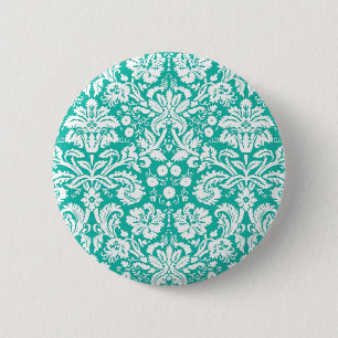 Badge Rond 5 Cm Aqua turquoise Teal damask