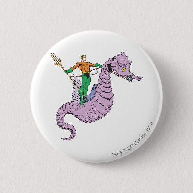 Badge Rond 5 Cm Aquaman Rides Seahorse (Devant)