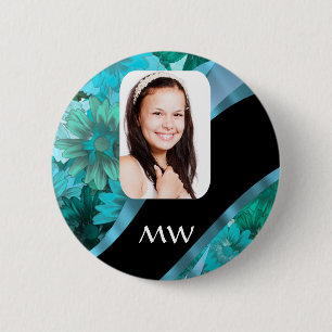 Badge Rond 5 Cm Aquamarine floral photo personnalisée