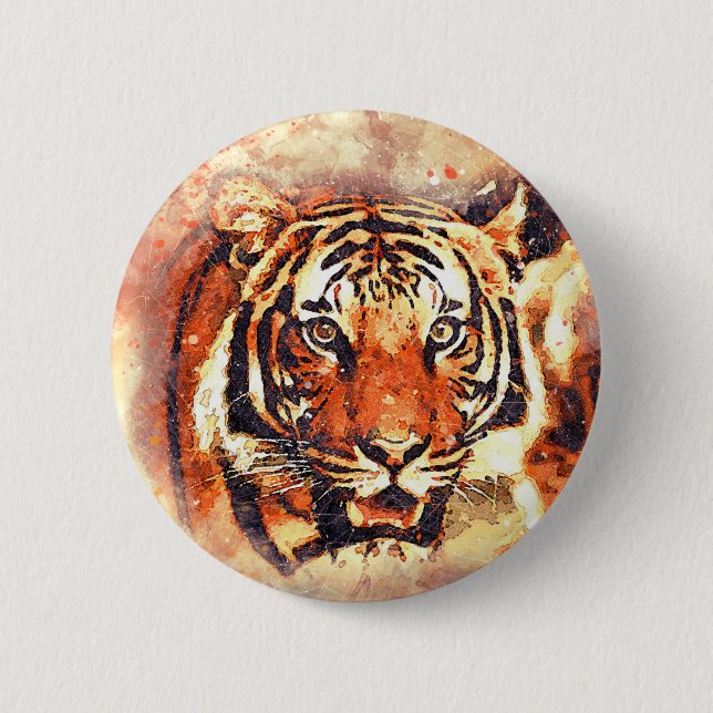 Badge Rond 5 Cm Aquarelle Abstraite Tigres Droits des animaux Étiq (Devant)
