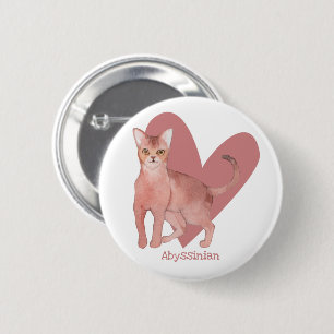 Badge Rond 5 Cm Aquarelle Abyssinian Chat Kitty Rose Heart Button