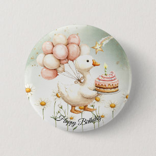 Badge Rond 5 Cm Aquarelle Bébé Oie blanche Anniversaire fête migno