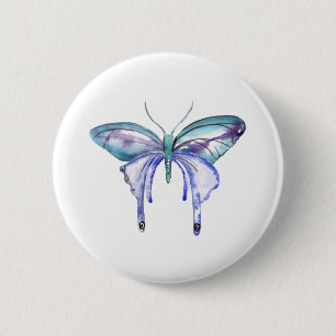 Badge Rond 5 Cm aquarelle bleu bleu pourpre papillon