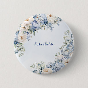 Badge Rond 5 Cm Aquarelle bleu Dusty Fleurs d'ivoire Feuille