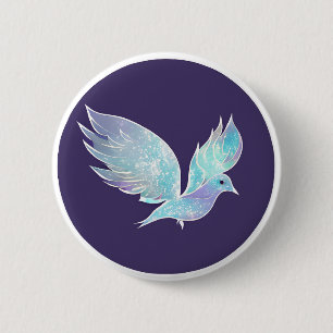 Badge Rond 5 Cm Aquarelle bleu et blanc Peace Dove