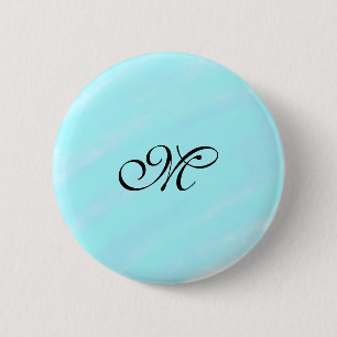 Badge Rond 5 Cm Aquarelle bleu vert monogramme ajouter le pastel l
