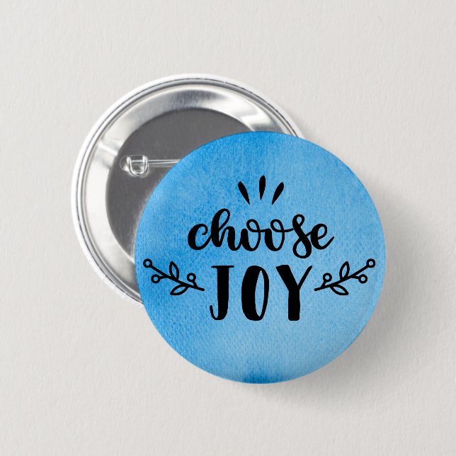 Badge Rond 5 Cm Aquarelle bleue - Choisissez la joie (Devant & derrière)