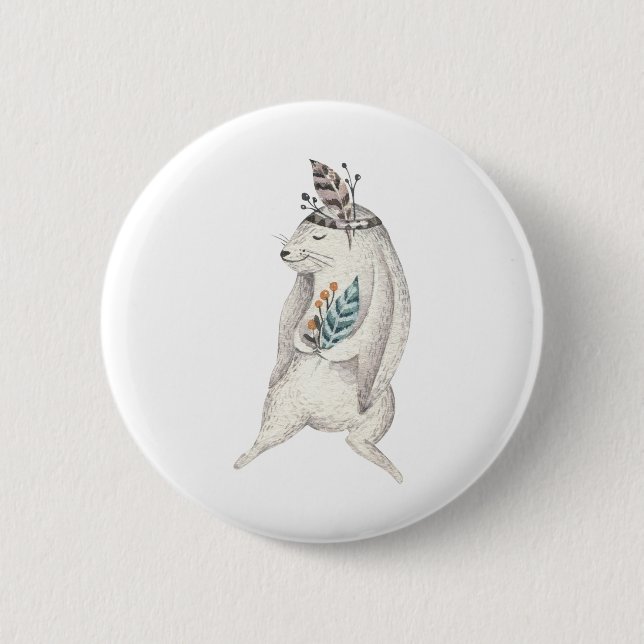 Badge Rond 5 Cm Aquarelle Boho Bunny (Devant)