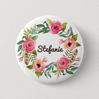 Badge Rond 5 Cm Aquarelle Boho Floral Wreath Personnalisé