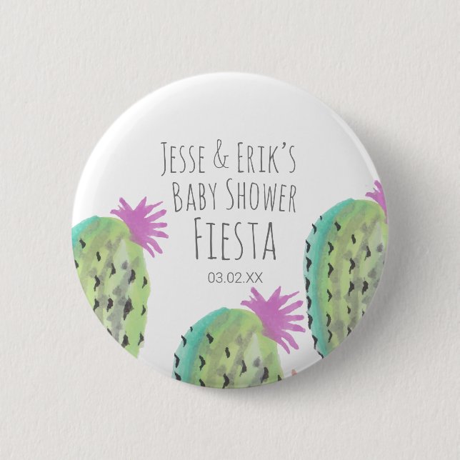 Badge Rond 5 Cm Aquarelle Cactus Plantes Baby shower peint à la ma (Devant)