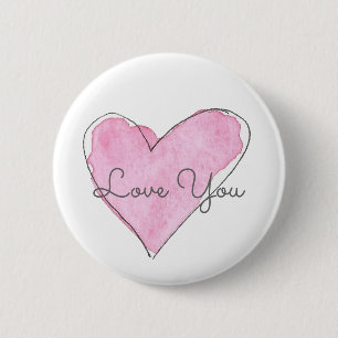 Badge Rond 5 Cm Aquarelle Coeur rose Aimer Vous Sweet Keepsaké