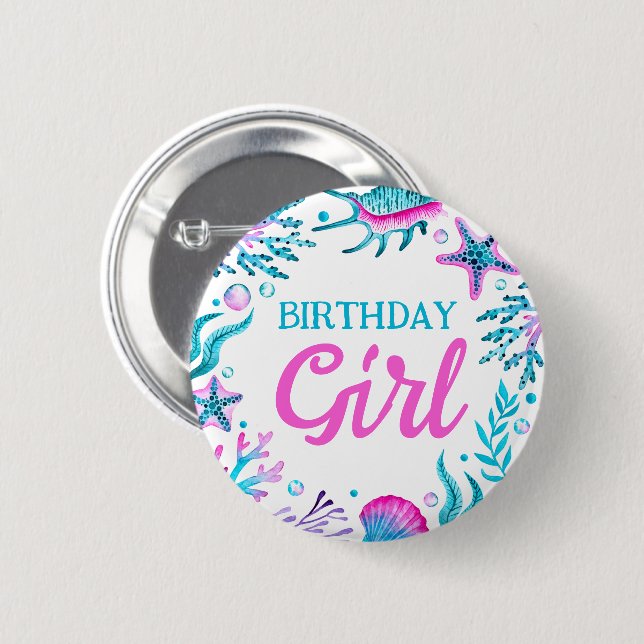 Badge Rond 5 Cm Aquarelle Corail & Coques de mer Anniversaire Fill (Devant & derrière)