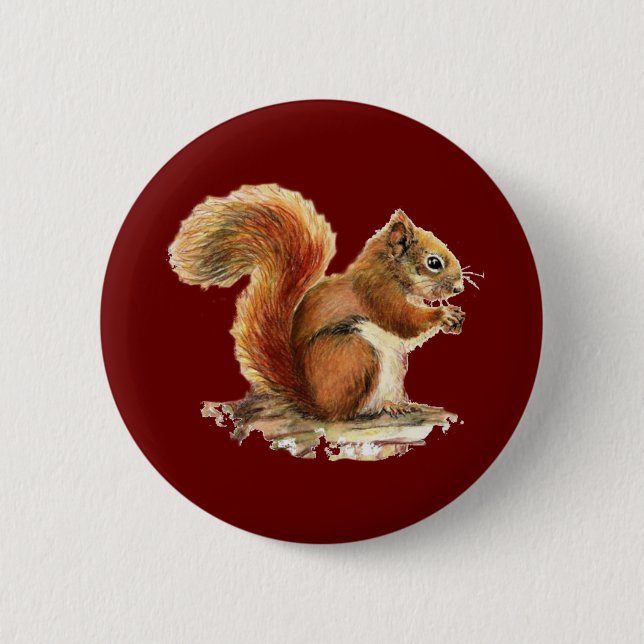 Badge Rond 5 Cm Aquarelle Cute Écureuil rouge Nature animale (Devant)