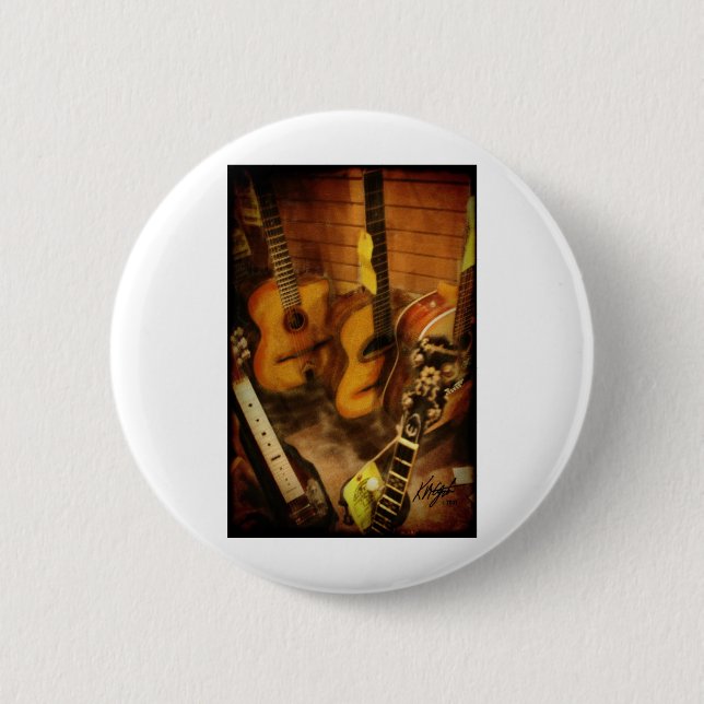 Badge Rond 5 Cm Aquarelle de guitares (Devant)