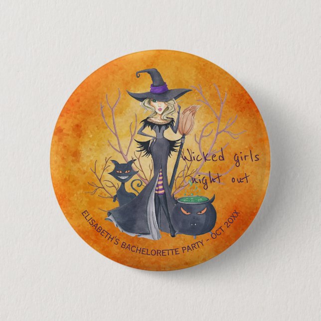 Badge Rond 5 Cm Aquarelle de sorcière fête de la bachelorette Hall (Devant)