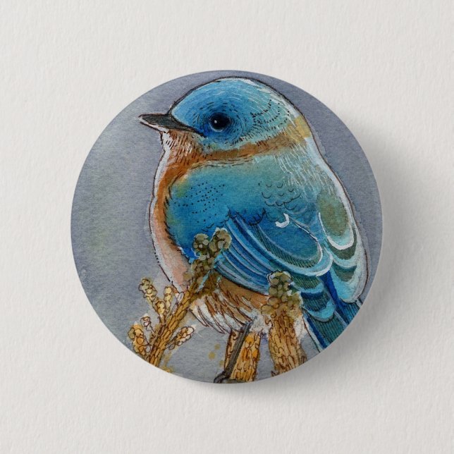 Badge Rond 5 Cm Aquarelle d'oiseau bleu (Devant)