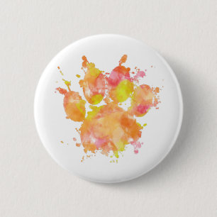 Badge Rond 5 Cm Aquarelle Empreinte de patte de chien