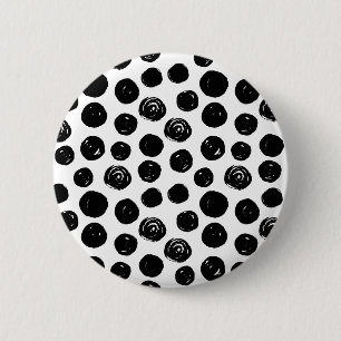 Badge Rond 5 Cm Aquarelle en noir et blanc dessinée à la main pois