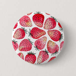 Badge Rond 5 Cm Aquarelle et encre de fraises