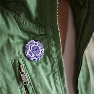 Badge Rond 5 Cm Aquarelle et fleurs d'encre - palette bleue