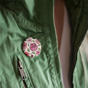 Badge Rond 5 Cm Aquarelle et fleurs d'encre - rose et vert