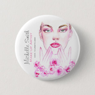 Badge Rond 5 Cm Aquarelle femme et salon de beauté rose marque