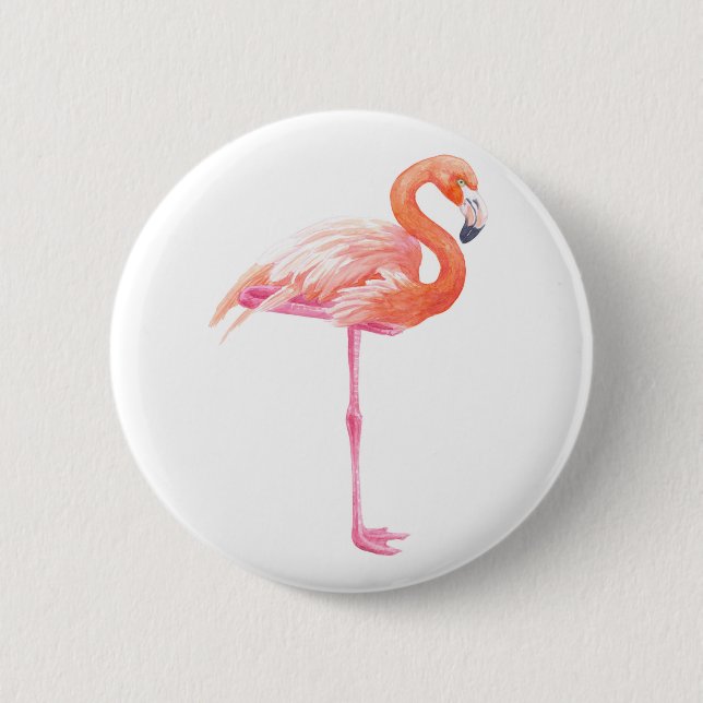 Badge Rond 5 Cm aquarelle Flamant rose (Devant)