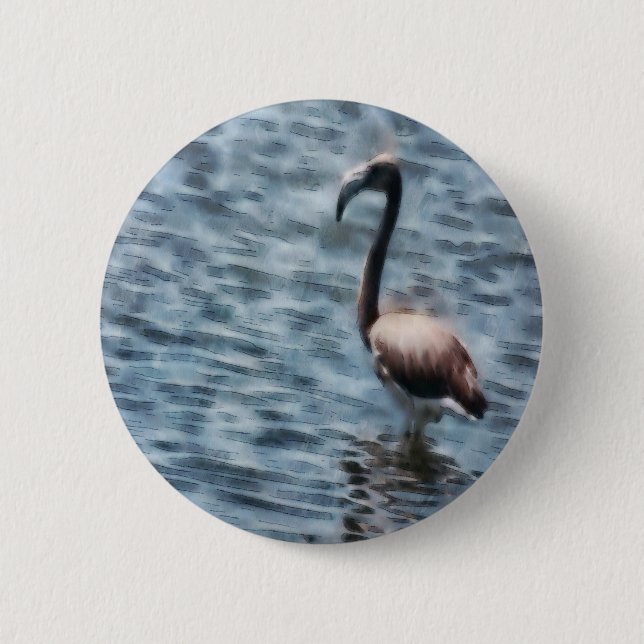 Badge Rond 5 Cm Aquarelle flambant Flamant rose (Devant)