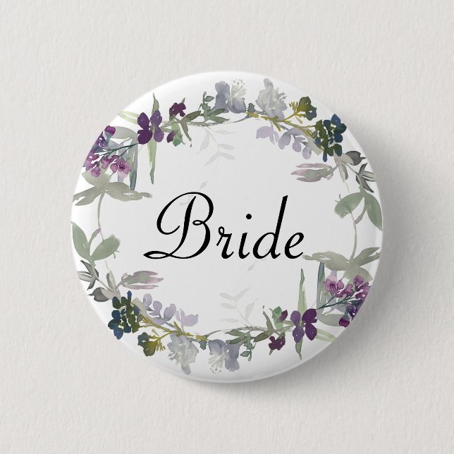 Badge Rond 5 Cm Aquarelle Fleur sauvage Lavender Floral Bride (Devant)