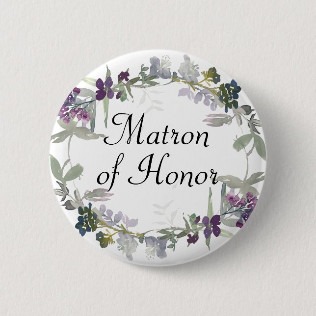 Badge Rond 5 Cm Aquarelle Fleur sauvage Lavender Matron d'honneur (Devant)