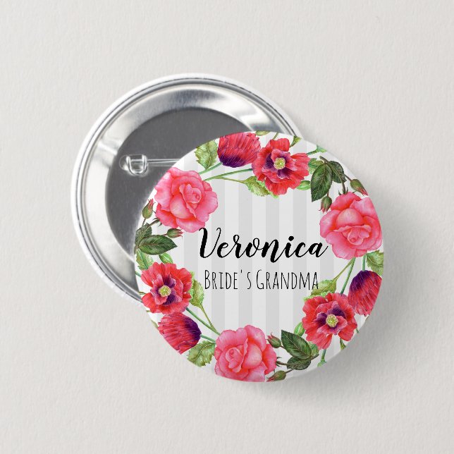 Badge Rond 5 Cm Aquarelle Fleurs d'été Circle Wreath Design (Devant & derrière)