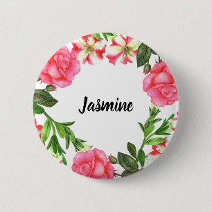 Badge Rond 5 Cm Aquarelle Fleurs roses Circle Conception de courro