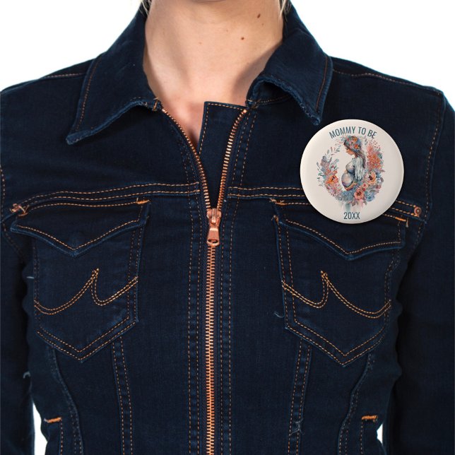 Badge Rond 5 Cm Aquarelle florale attend maman (Créateur téléchargé)