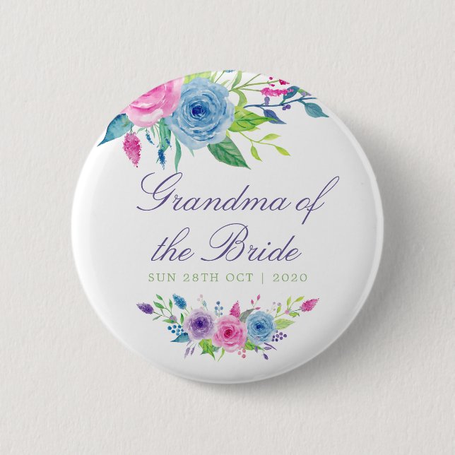 Badge Rond 5 Cm Aquarelle florale Mariage Grand-mère de la mariée (Devant)