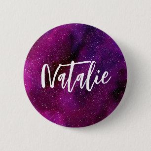 Badge Rond 5 Cm Aquarelle Galaxies rose violet Personnalisé