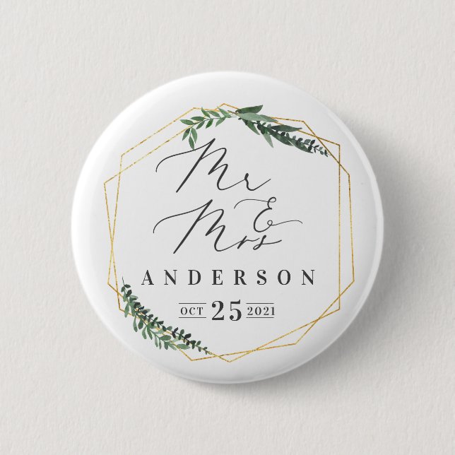 Badge Rond 5 Cm aquarelle géométrique or feuillage (Devant)