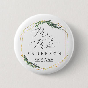 Badge Rond 5 Cm aquarelle géométrique or feuillage