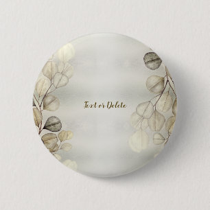 Badge Rond 5 Cm Aquarelle Golden Eucalyptus Foliage brillant éléga